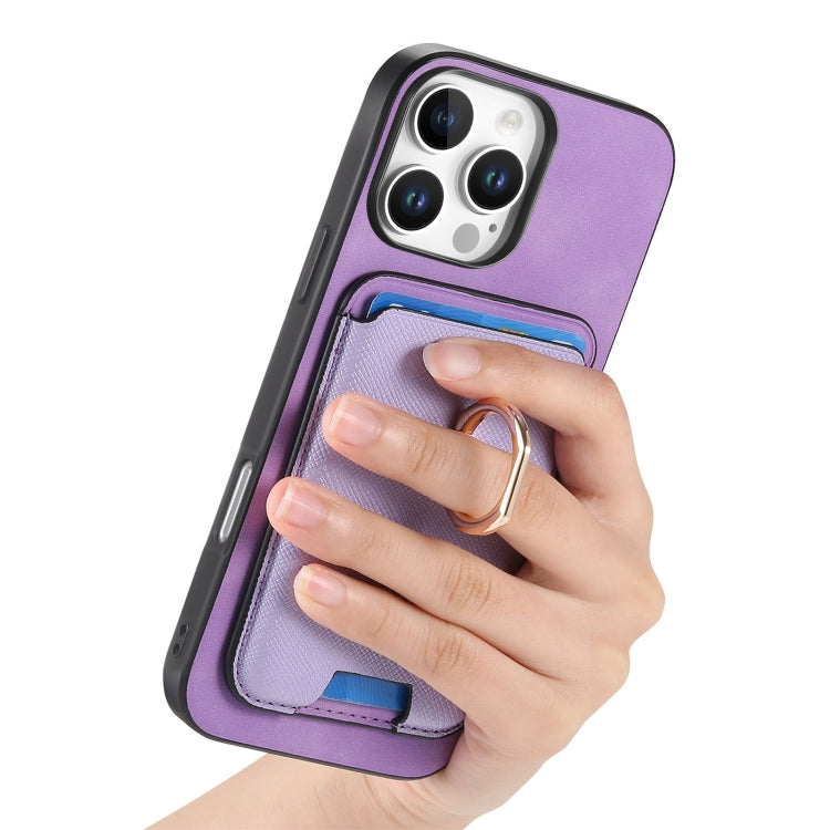 For iPhone 16 Pro Retro Cross Leather Card Bag MagSafe Phone Case(Purple) by buy2fix