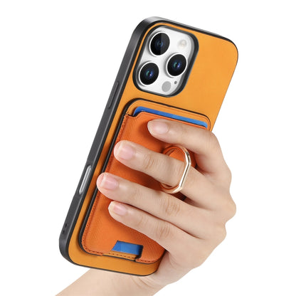 For iPhone 16 Pro Max Retro Cross Leather Card Bag MagSafe Phone Case(Yellow) by buy2fix