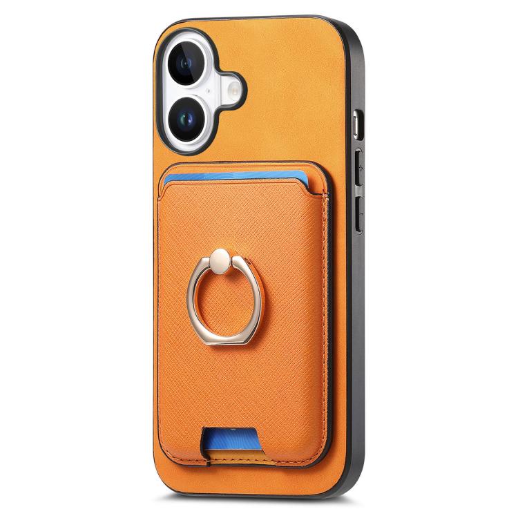 For iPhone 17 Retro Cross Leather Card Bag MagSafe Phone Case(Yellow) - iPhone 17 Cases by buy2fix | Online Shopping UK | buy2fix