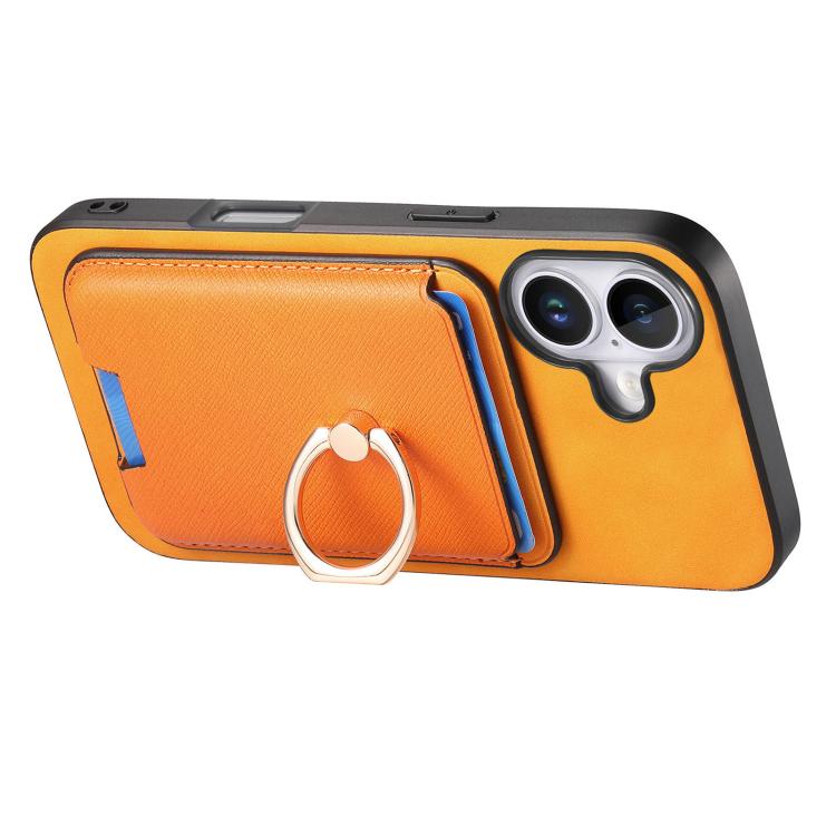 For iPhone 17 Retro Cross Leather Card Bag MagSafe Phone Case(Yellow) - iPhone 17 Cases by buy2fix | Online Shopping UK | buy2fix