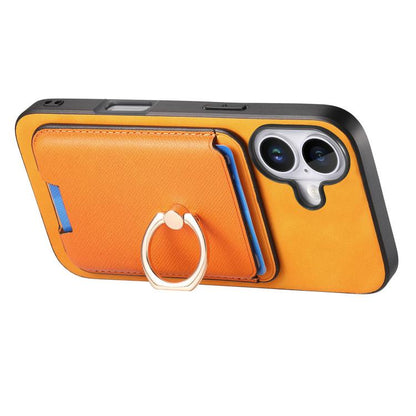 For iPhone 17 Retro Cross Leather Card Bag MagSafe Phone Case(Yellow) - iPhone 17 Cases by buy2fix | Online Shopping UK | buy2fix