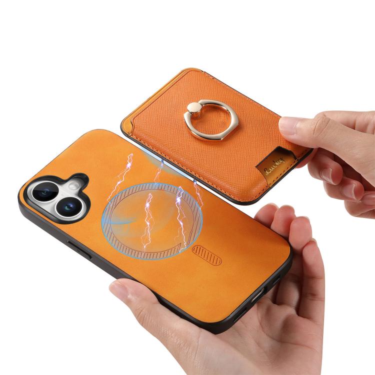 For iPhone 17 Retro Cross Leather Card Bag MagSafe Phone Case(Yellow) - iPhone 17 Cases by buy2fix | Online Shopping UK | buy2fix