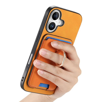 For iPhone 17 Retro Cross Leather Card Bag MagSafe Phone Case(Yellow) - iPhone 17 Cases by buy2fix | Online Shopping UK | buy2fix