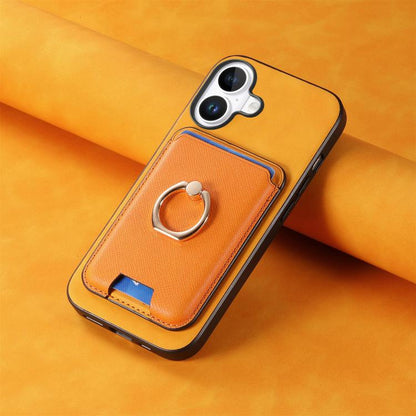 For iPhone 17 Retro Cross Leather Card Bag MagSafe Phone Case(Yellow) - iPhone 17 Cases by buy2fix | Online Shopping UK | buy2fix