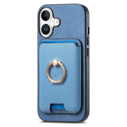 For iPhone 17 Retro Cross Leather Card Bag MagSafe Phone Case(Blue) - iPhone 17 Cases by buy2fix | Online Shopping UK | buy2fix