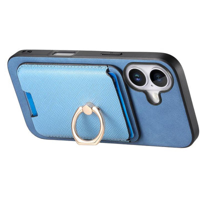 For iPhone 17 Retro Cross Leather Card Bag MagSafe Phone Case(Blue) - iPhone 17 Cases by buy2fix | Online Shopping UK | buy2fix