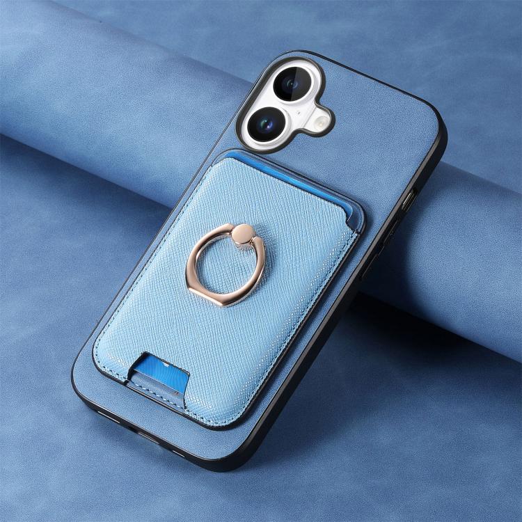 For iPhone 17 Retro Cross Leather Card Bag MagSafe Phone Case(Blue) - iPhone 17 Cases by buy2fix | Online Shopping UK | buy2fix