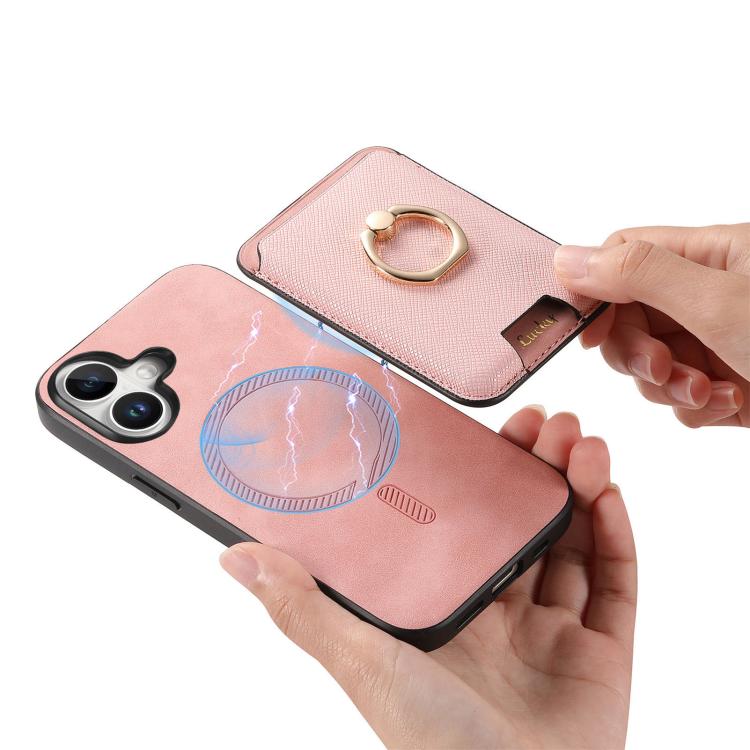 For iPhone 17 Retro Cross Leather Card Bag MagSafe Phone Case(Pink) - iPhone 17 Cases by buy2fix | Online Shopping UK | buy2fix