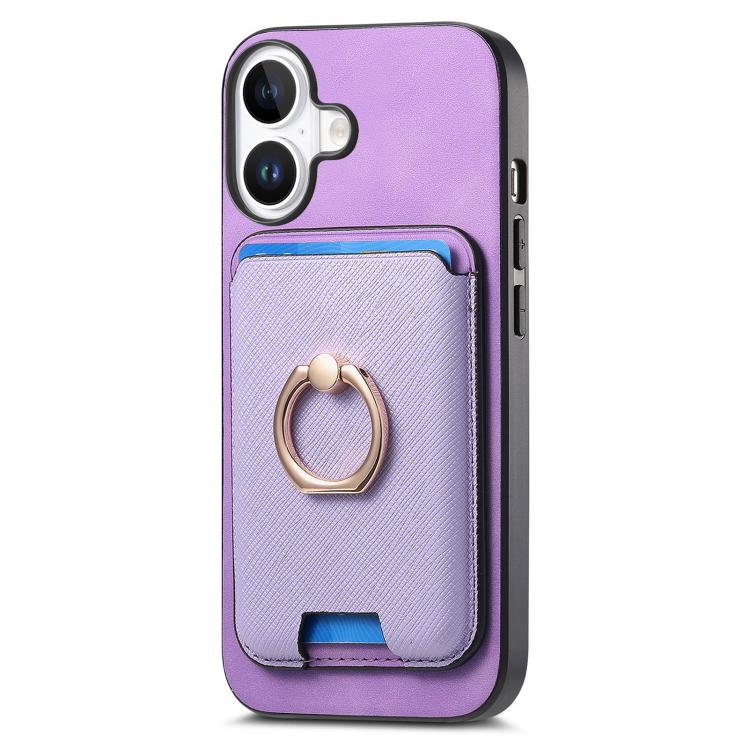For iPhone 17 Retro Cross Leather Card Bag MagSafe Phone Case(Purple) - iPhone 17 Cases by buy2fix | Online Shopping UK | buy2fix