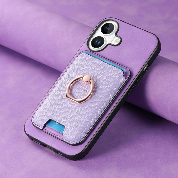 For iPhone 17 Retro Cross Leather Card Bag MagSafe Phone Case(Purple) - iPhone 17 Cases by buy2fix | Online Shopping UK | buy2fix