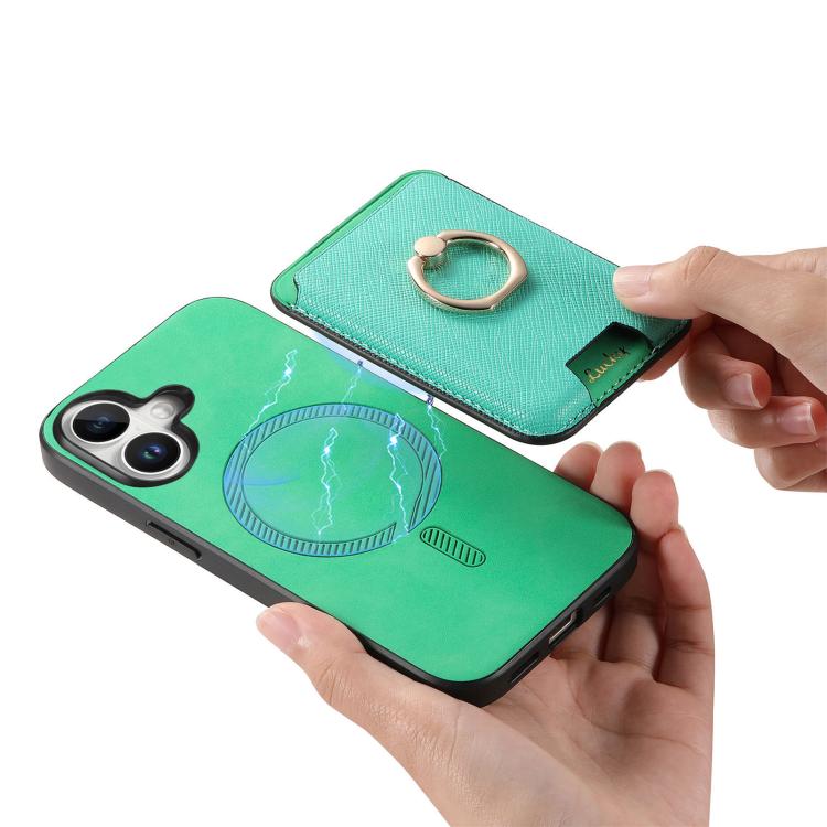 For iPhone 17 Retro Cross Leather Card Bag MagSafe Phone Case(Green) - iPhone 17 Cases by buy2fix | Online Shopping UK | buy2fix