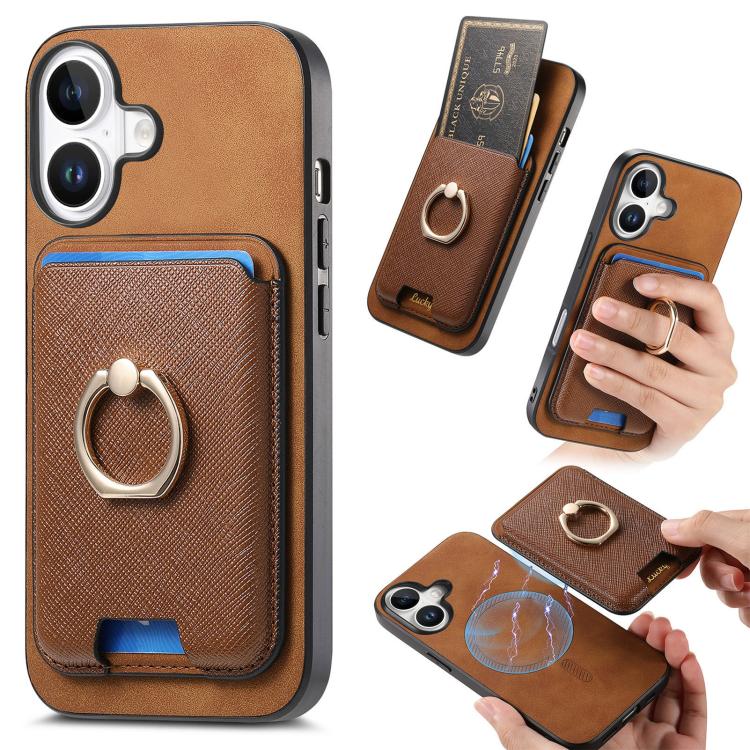 For iPhone 17 Retro Cross Leather Card Bag MagSafe Phone Case(Brown) - iPhone 17 Cases by buy2fix | Online Shopping UK | buy2fix