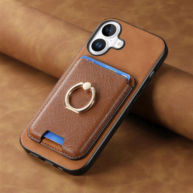 For iPhone 17 Retro Cross Leather Card Bag MagSafe Phone Case(Brown) - iPhone 17 Cases by buy2fix | Online Shopping UK | buy2fix