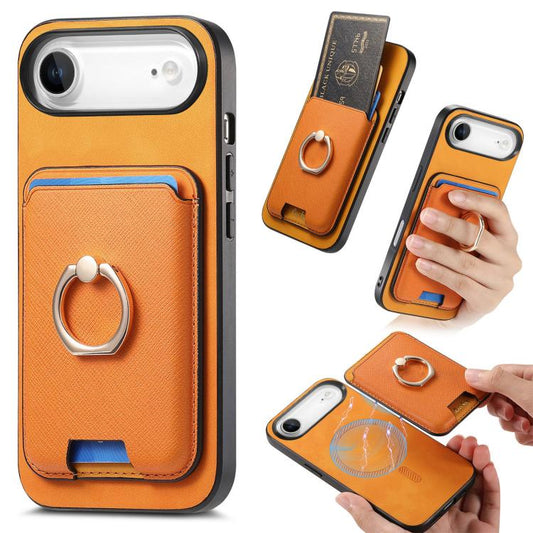 For iPhone Air Retro Cross Leather Card Bag MagSafe Phone Case(Yellow) - iPhone Air Cases by buy2fix | Online Shopping UK | buy2fix