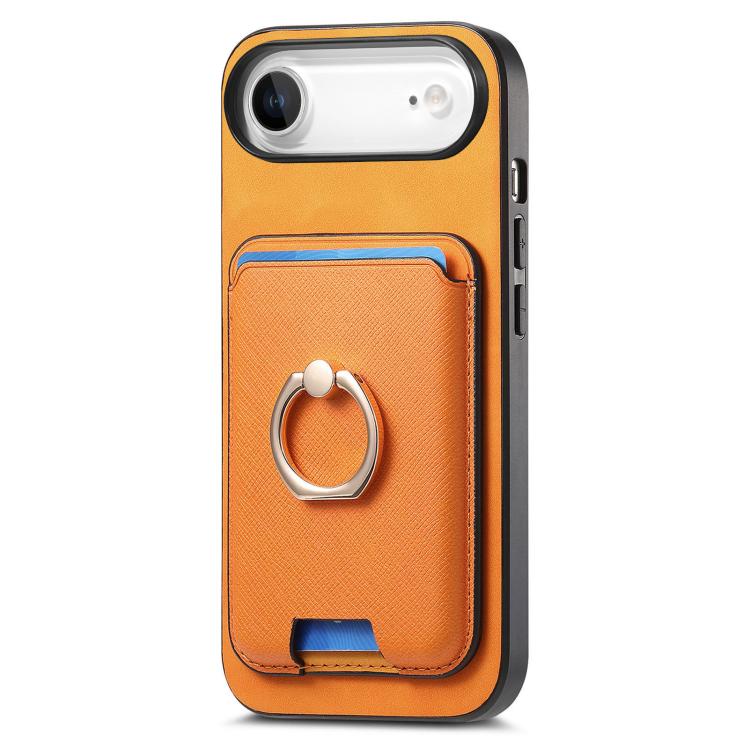 For iPhone Air Retro Cross Leather Card Bag MagSafe Phone Case(Yellow) - iPhone Air Cases by buy2fix | Online Shopping UK | buy2fix