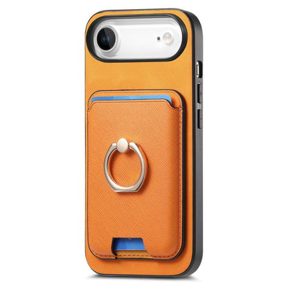 For iPhone Air Retro Cross Leather Card Bag MagSafe Phone Case(Yellow) - iPhone Air Cases by buy2fix | Online Shopping UK | buy2fix