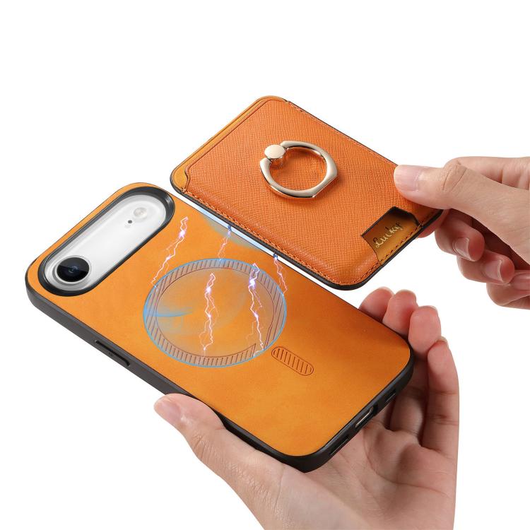 For iPhone Air Retro Cross Leather Card Bag MagSafe Phone Case(Yellow) - iPhone Air Cases by buy2fix | Online Shopping UK | buy2fix