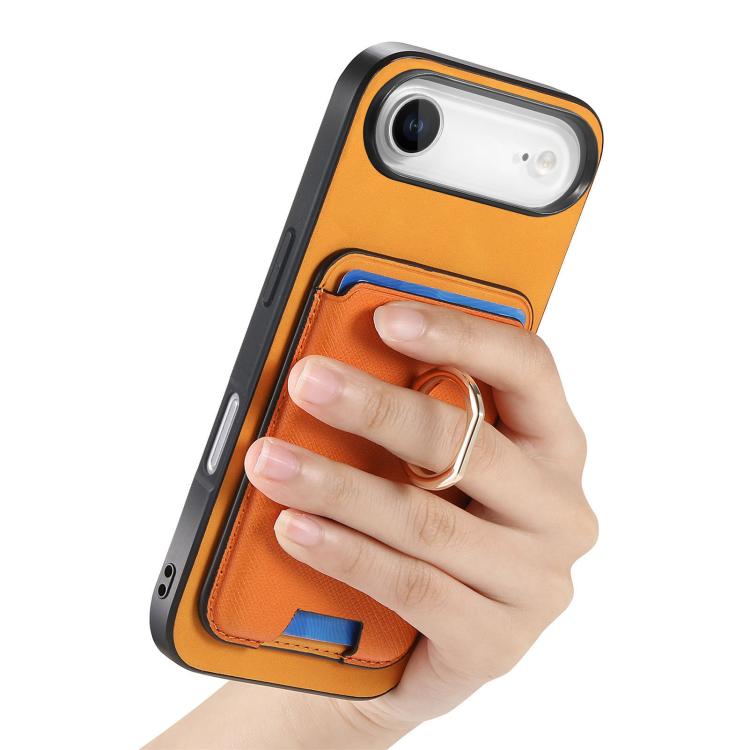 For iPhone Air Retro Cross Leather Card Bag MagSafe Phone Case(Yellow) - iPhone Air Cases by buy2fix | Online Shopping UK | buy2fix