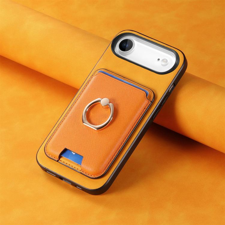 For iPhone Air Retro Cross Leather Card Bag MagSafe Phone Case(Yellow) - iPhone Air Cases by buy2fix | Online Shopping UK | buy2fix