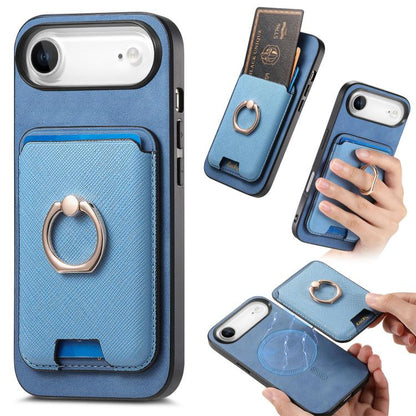 For iPhone Air Retro Cross Leather Card Bag MagSafe Phone Case(Blue) - iPhone Air Cases by buy2fix | Online Shopping UK | buy2fix