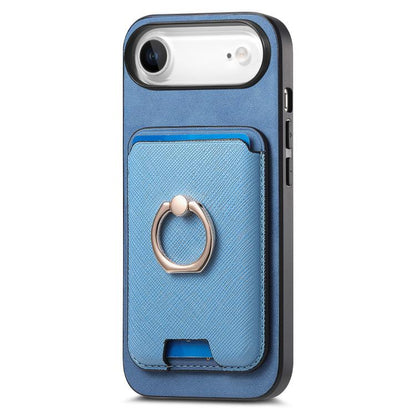 For iPhone Air Retro Cross Leather Card Bag MagSafe Phone Case(Blue) - iPhone Air Cases by buy2fix | Online Shopping UK | buy2fix