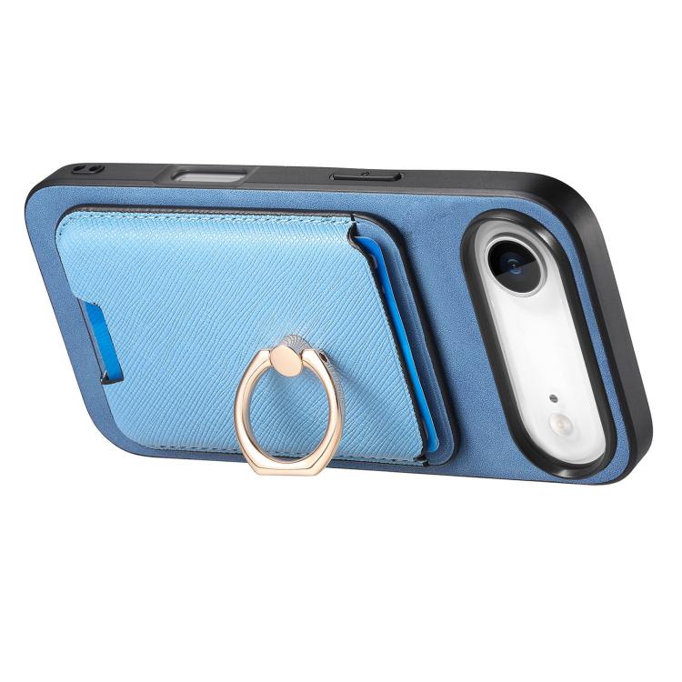 For iPhone Air Retro Cross Leather Card Bag MagSafe Phone Case(Blue) - iPhone Air Cases by buy2fix | Online Shopping UK | buy2fix