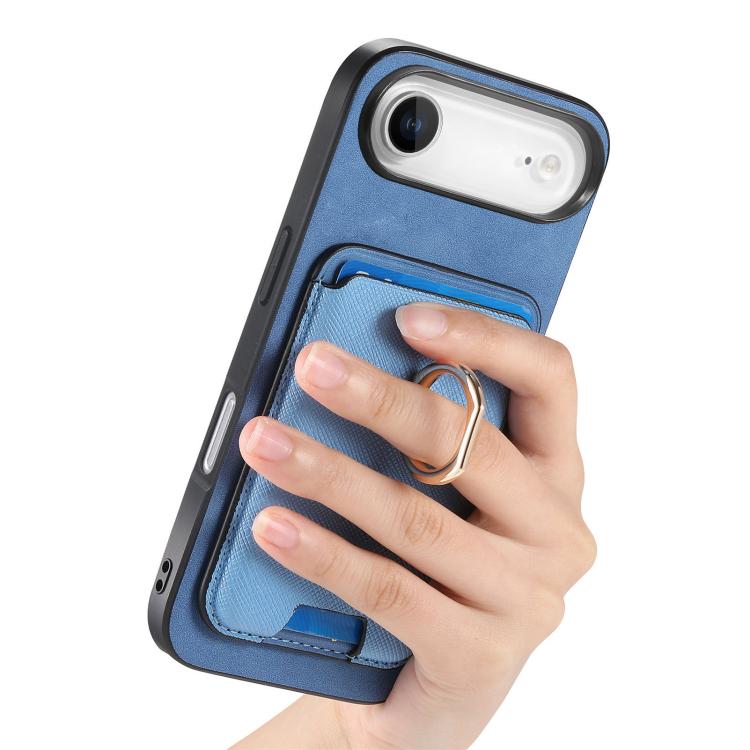 For iPhone Air Retro Cross Leather Card Bag MagSafe Phone Case(Blue) - iPhone Air Cases by buy2fix | Online Shopping UK | buy2fix