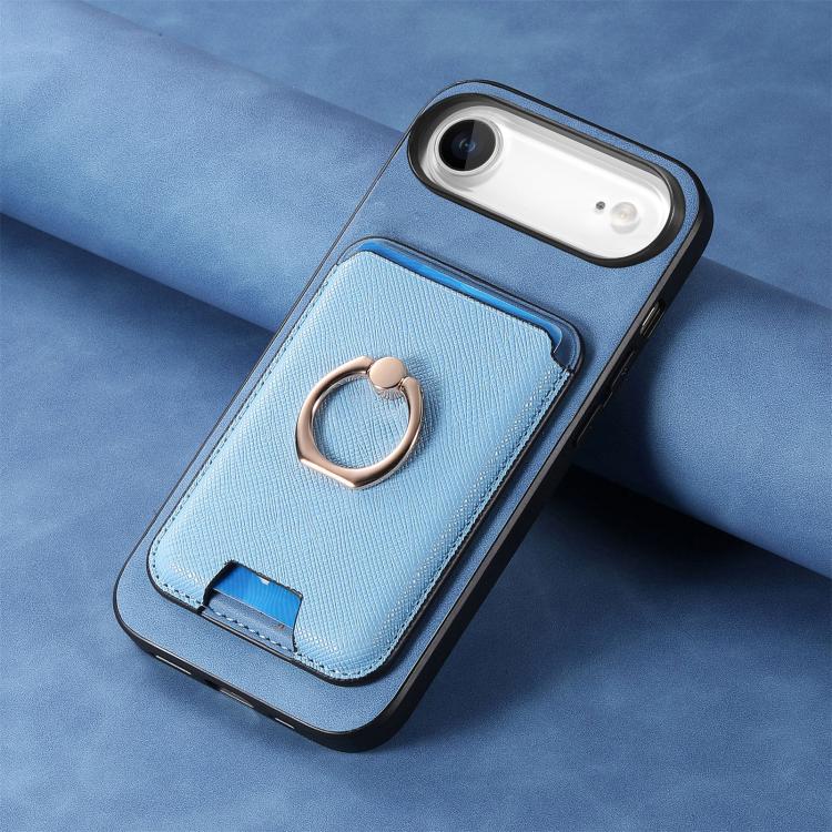 For iPhone Air Retro Cross Leather Card Bag MagSafe Phone Case(Blue) - iPhone Air Cases by buy2fix | Online Shopping UK | buy2fix