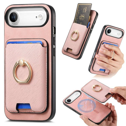 For iPhone Air Retro Cross Leather Card Bag MagSafe Phone Case(Pink) - iPhone Air Cases by buy2fix | Online Shopping UK | buy2fix