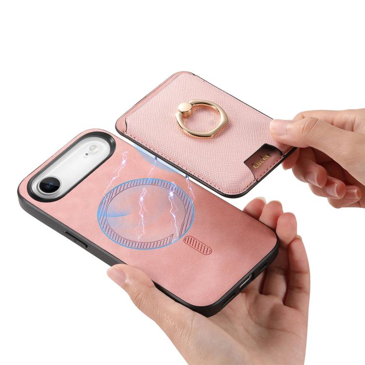 For iPhone Air Retro Cross Leather Card Bag MagSafe Phone Case(Pink) - iPhone Air Cases by buy2fix | Online Shopping UK | buy2fix