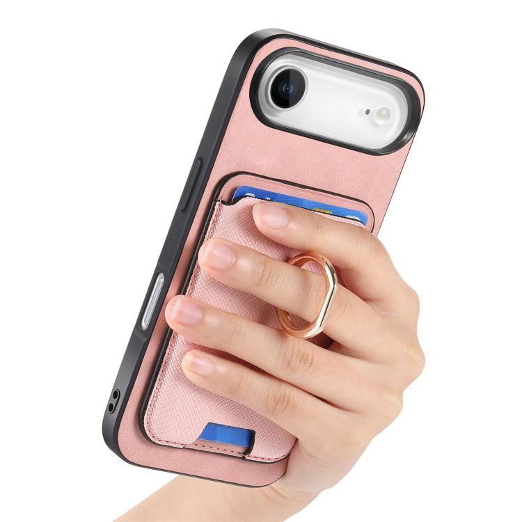 For iPhone Air Retro Cross Leather Card Bag MagSafe Phone Case(Pink) - iPhone Air Cases by buy2fix | Online Shopping UK | buy2fix