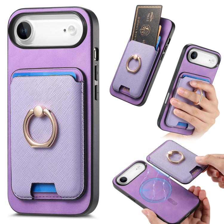 For iPhone Air Retro Cross Leather Card Bag MagSafe Phone Case(Purple) - iPhone Air Cases by buy2fix | Online Shopping UK | buy2fix