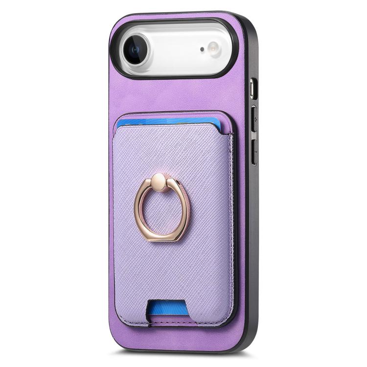 For iPhone Air Retro Cross Leather Card Bag MagSafe Phone Case(Purple) - iPhone Air Cases by buy2fix | Online Shopping UK | buy2fix