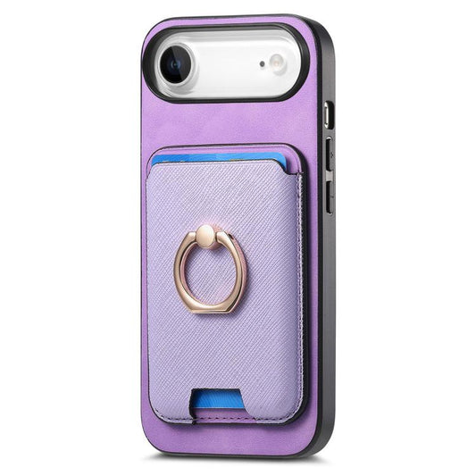 For iPhone Air Retro Cross Leather Card Bag MagSafe Phone Case(Purple) - iPhone Air Cases by buy2fix | Online Shopping UK | buy2fix