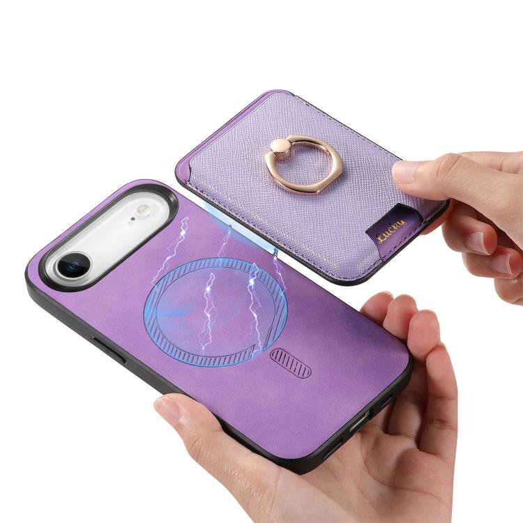 For iPhone Air Retro Cross Leather Card Bag MagSafe Phone Case(Purple) - iPhone Air Cases by buy2fix | Online Shopping UK | buy2fix