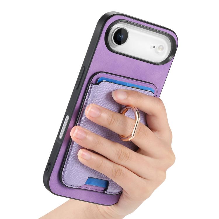 For iPhone Air Retro Cross Leather Card Bag MagSafe Phone Case(Purple) - iPhone Air Cases by buy2fix | Online Shopping UK | buy2fix