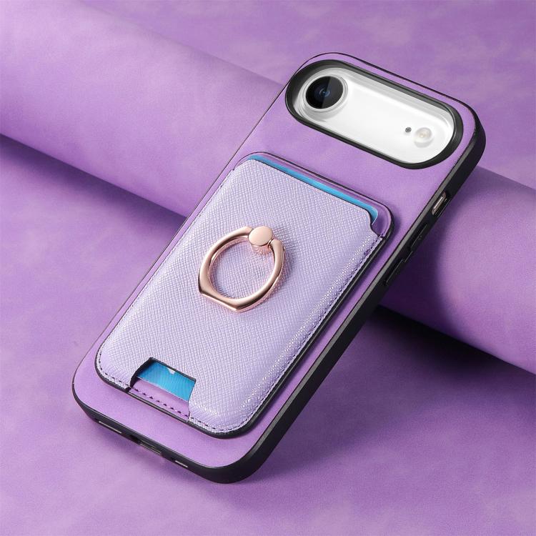For iPhone Air Retro Cross Leather Card Bag MagSafe Phone Case(Purple) - iPhone Air Cases by buy2fix | Online Shopping UK | buy2fix