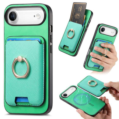 For iPhone Air Retro Cross Leather Card Bag MagSafe Phone Case(Green) - iPhone Air Cases by buy2fix | Online Shopping UK | buy2fix