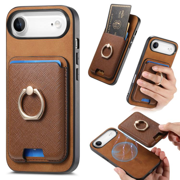 For iPhone Air Retro Cross Leather Card Bag MagSafe Phone Case(Brown) - iPhone Air Cases by buy2fix | Online Shopping UK | buy2fix