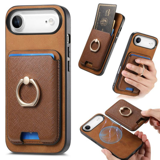 For iPhone Air Retro Cross Leather Card Bag MagSafe Phone Case(Brown) - iPhone Air Cases by buy2fix | Online Shopping UK | buy2fix