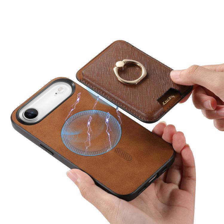 For iPhone Air Retro Cross Leather Card Bag MagSafe Phone Case(Brown) - iPhone Air Cases by buy2fix | Online Shopping UK | buy2fix
