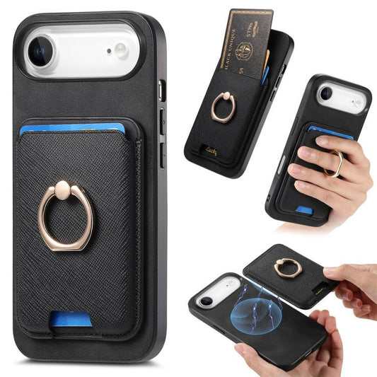 For iPhone Air Retro Cross Leather Card Bag MagSafe Phone Case(Black) - iPhone Air Cases by buy2fix | Online Shopping UK | buy2fix