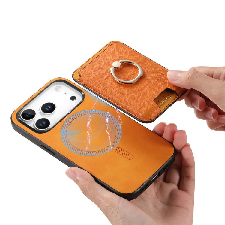 For iPhone 17 Pro Retro Cross Leather Card Bag MagSafe Phone Case(Yellow) - iPhone 17 Pro Cases by buy2fix | Online Shopping UK | buy2fix