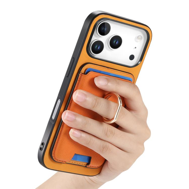 For iPhone 17 Pro Retro Cross Leather Card Bag MagSafe Phone Case(Yellow) - iPhone 17 Pro Cases by buy2fix | Online Shopping UK | buy2fix