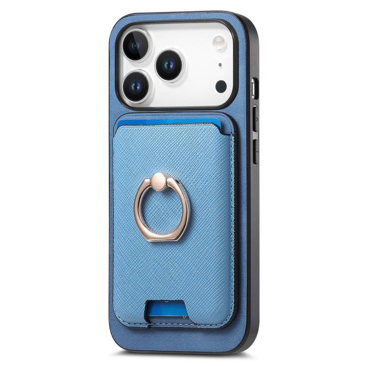 For iPhone 17 Pro Retro Cross Leather Card Bag MagSafe Phone Case(Blue) - iPhone 17 Pro Cases by buy2fix | Online Shopping UK | buy2fix