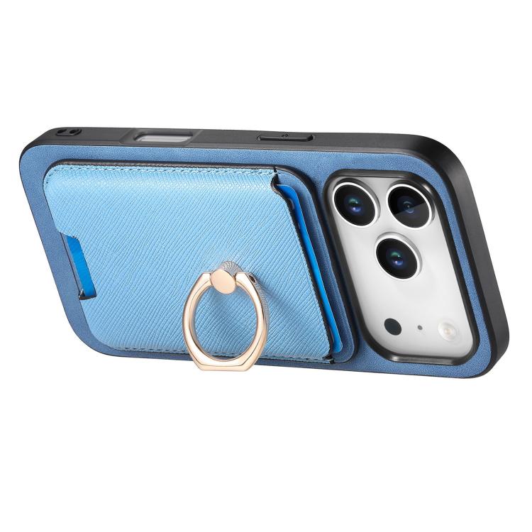 For iPhone 17 Pro Retro Cross Leather Card Bag MagSafe Phone Case(Blue) - iPhone 17 Pro Cases by buy2fix | Online Shopping UK | buy2fix