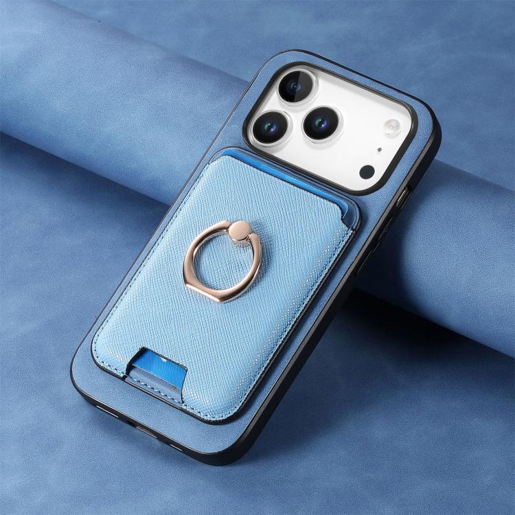 For iPhone 17 Pro Retro Cross Leather Card Bag MagSafe Phone Case(Blue) - iPhone 17 Pro Cases by buy2fix | Online Shopping UK | buy2fix