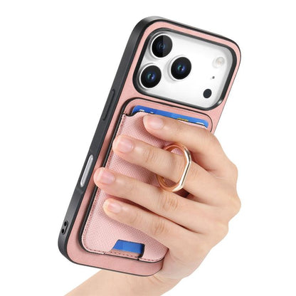 For iPhone 17 Pro Retro Cross Leather Card Bag MagSafe Phone Case(Pink) - iPhone 17 Pro Cases by buy2fix | Online Shopping UK | buy2fix