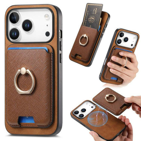 For iPhone 17 Pro Retro Cross Leather Card Bag MagSafe Phone Case(Brown) - iPhone 17 Pro Cases by buy2fix | Online Shopping UK | buy2fix