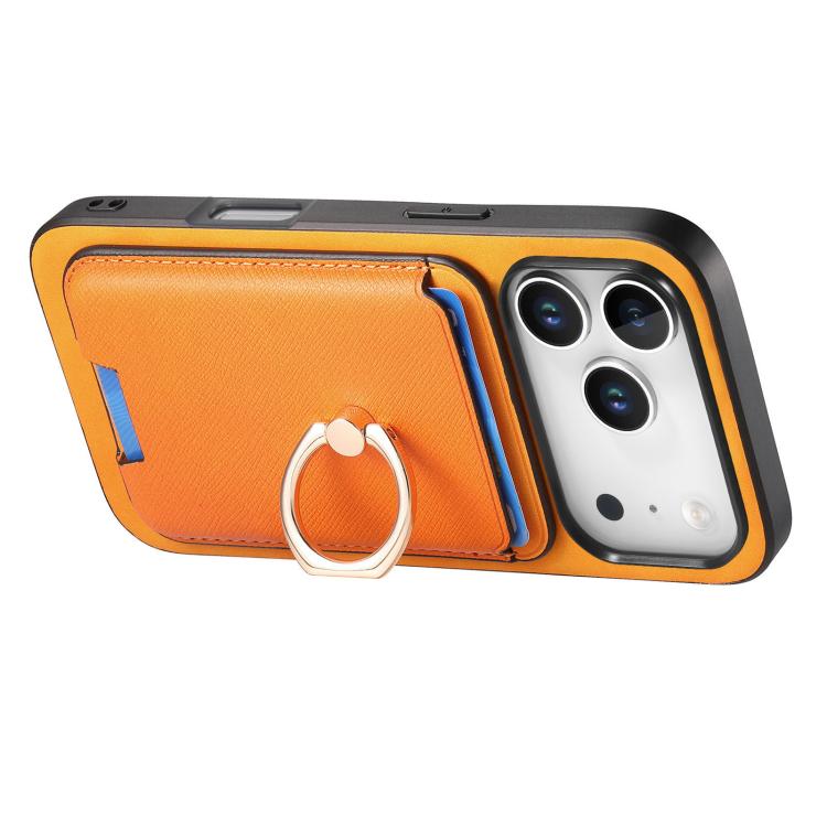 For iPhone 17 Pro Max Retro Cross Leather Card Bag MagSafe Phone Case(Yellow) - iPhone 17 Pro Max Cases by buy2fix | Online Shopping UK | buy2fix